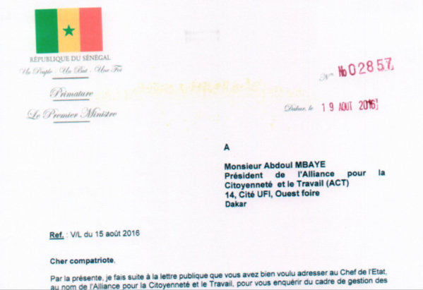 Pétrole et gaz de la République du Sénégal : Le Premier ministre Mahammad Boun Abdallah Dionne répond à Abdoul Mbaye Pétrole et gaz de la République du Sénégal : Le Premier ministre Mahammad Boun Abdallah Dionne répond à Abdoul Mbaye