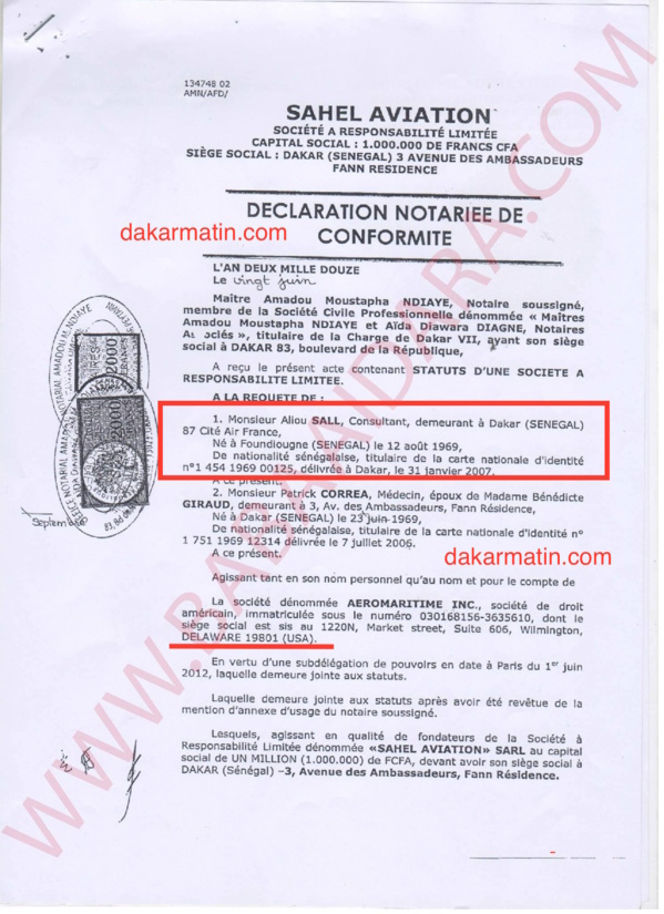 Création d'une entreprise d'aviation par Aliou Sall: Dakarmatin apporte les preuves Création d'une entreprise d'aviation par Aliou Sall: Dakarmatin apporte les preuves
