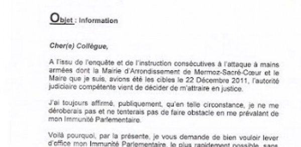 Levée d'immunité parlementaire: Le document qui confirme Barthelémy Dias Levée d'immunité parlementaire: Le document qui confirme Barthelémy Dias