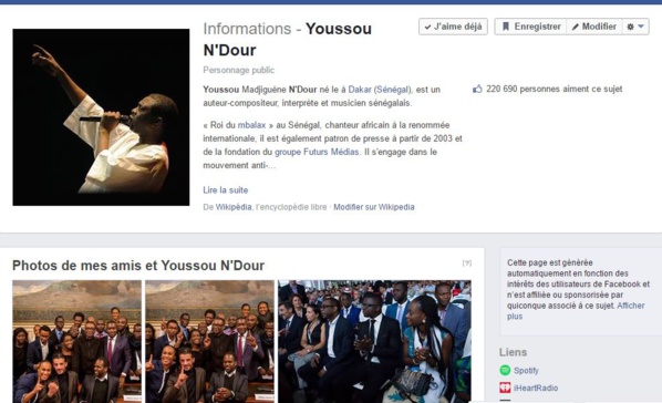 INTERNET : Des gens mal intentionnés se passent pour Youssou Ndour en usurpant une fausse page Facebook
