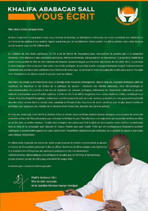Eloigné du terrain : Khalifa SALL opte pour la correspondance Eloigné du terrain : Khalifa SALL opte pour la correspondance