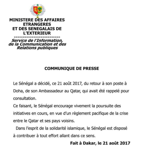 Clap de fin de la brouille entre le Sénégal et le Qatar Clap de fin de la brouille entre le Sénégal et le Qatar