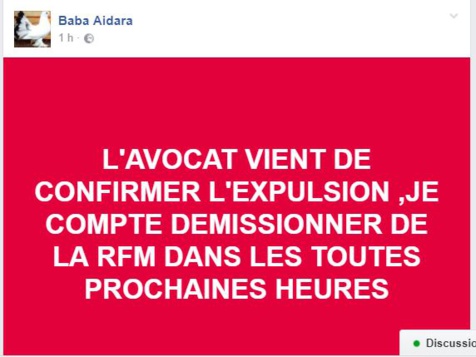 Baba Aïdara confirme l'expulsion d'Assane Diouf et démissionne de la RFM Baba Aïdara confirme l'expulsion d'Assane Diouf et démissionne de la RFM