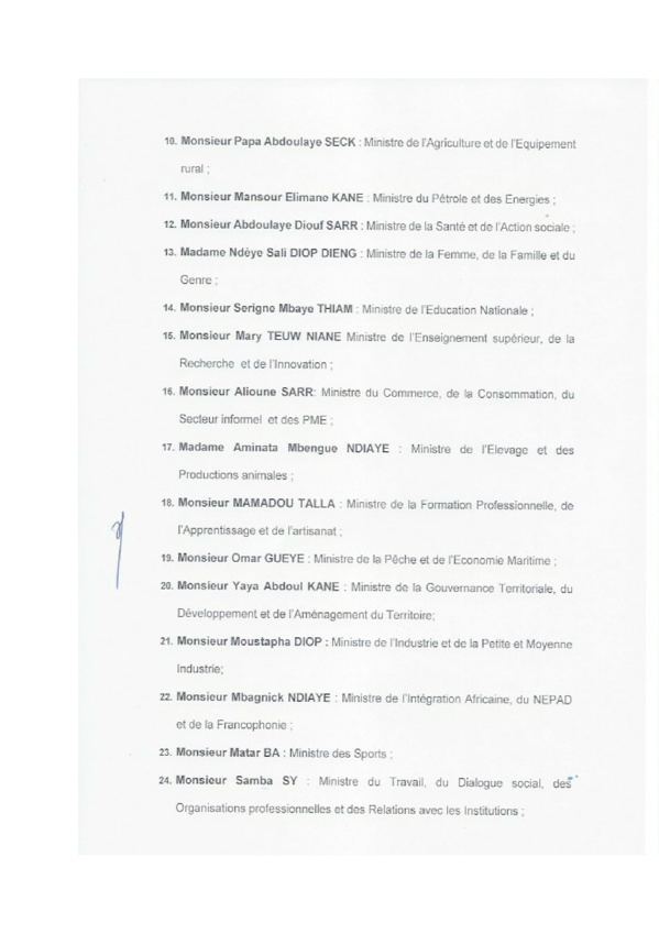 Nouveau Gouvernement du Sénégal: liste complète des nouveaux membres