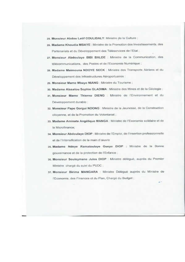 Nouveau Gouvernement du Sénégal: liste complète des nouveaux membres Nouveau Gouvernement du Sénégal: liste complète des nouveaux membres