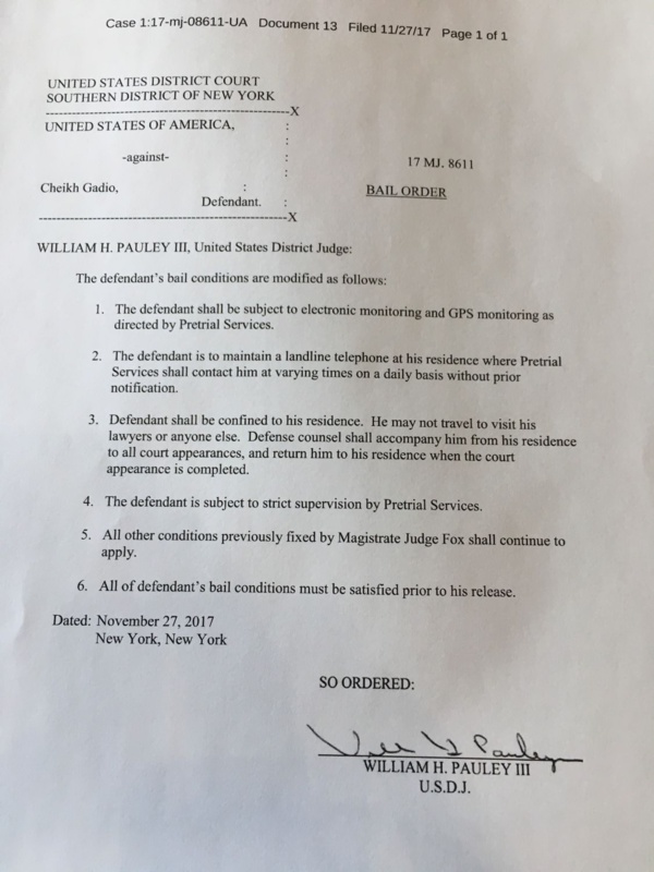 Le document fixant les conditions de l'assignation de Cheikh Tidiane Gadio Le document fixant les conditions de l'assignation de Cheikh Tidiane Gadio