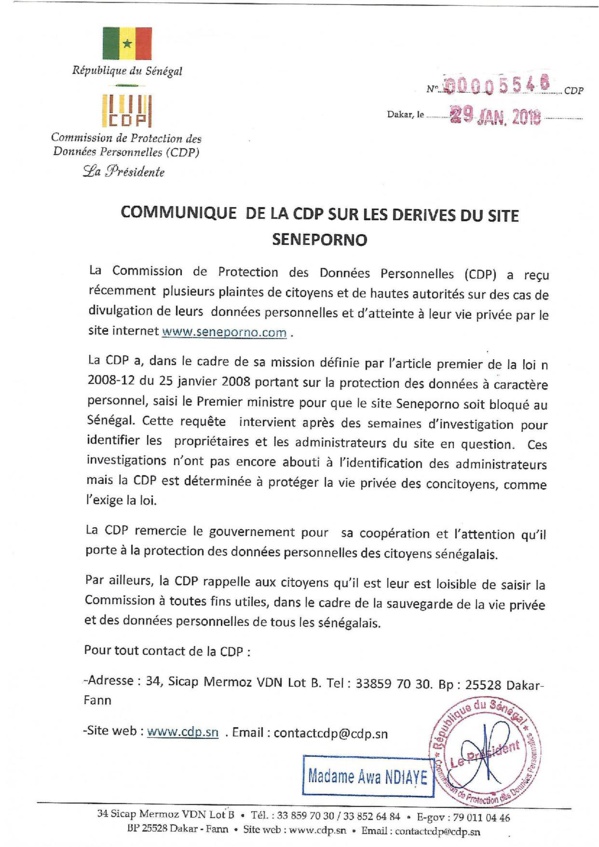 Awa Ndiaye et le CDP saisissent le Gouvernement pour que le site SENXXXX soit bloqué au Sénégal