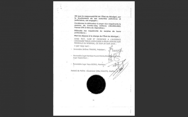 Document : Les avocats de Khalifa Sall ont reçu l'arrêt de la Cedeao Document : Les avocats de Khalifa Sall ont reçu l'arrêt de la Cedeao