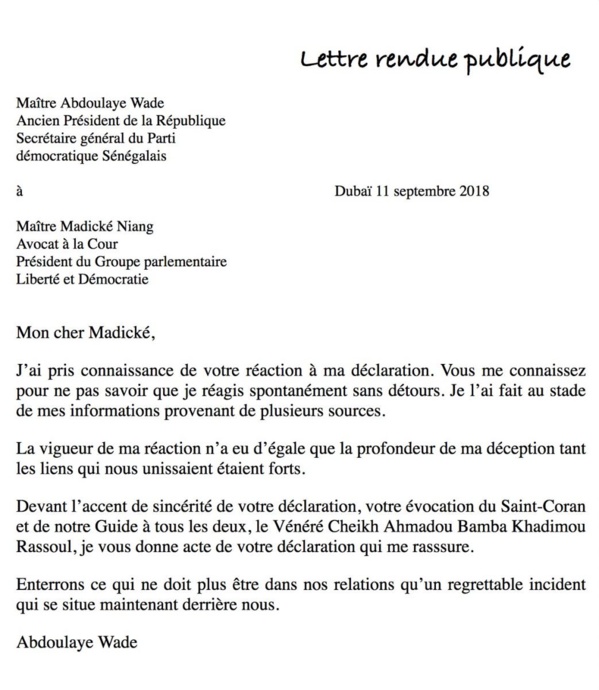 Wade réhabilite Madické