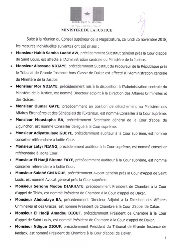 VASTE MOUVEMENT DANS LA JUSTICE: Les nominations du Conseil supérieur de la Magistrature VASTE MOUVEMENT DANS LA JUSTICE: Les nominations du Conseil supérieur de la Magistrature