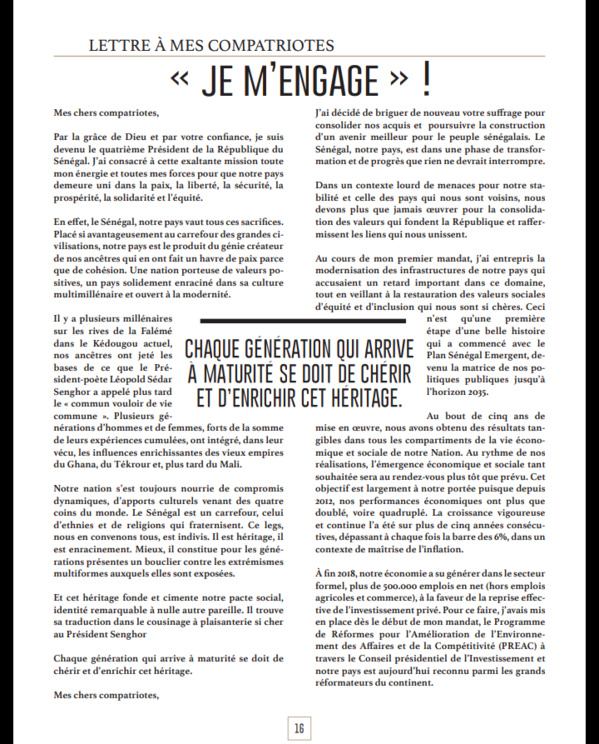 Après sa démonstration de force du week-end, voici le programme du candidat-sortant Macky Sall qui fera...mouche ! Après sa démonstration de force du week-end, voici le programme du candidat-sortant Macky Sall qui fera...mouche !