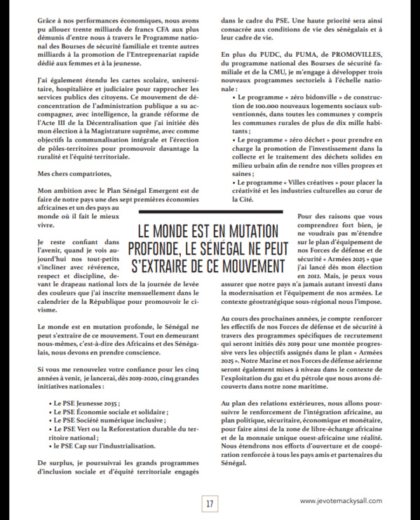 Après sa démonstration de force du week-end, voici le programme du candidat-sortant Macky Sall qui fera...mouche ! Après sa démonstration de force du week-end, voici le programme du candidat-sortant Macky Sall qui fera...mouche !