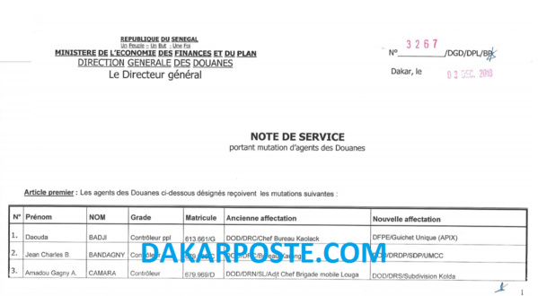 Le DG de la DOUANE secoue encore le cocotier !  (EXCLUSIVITE DAKARPOSTE)