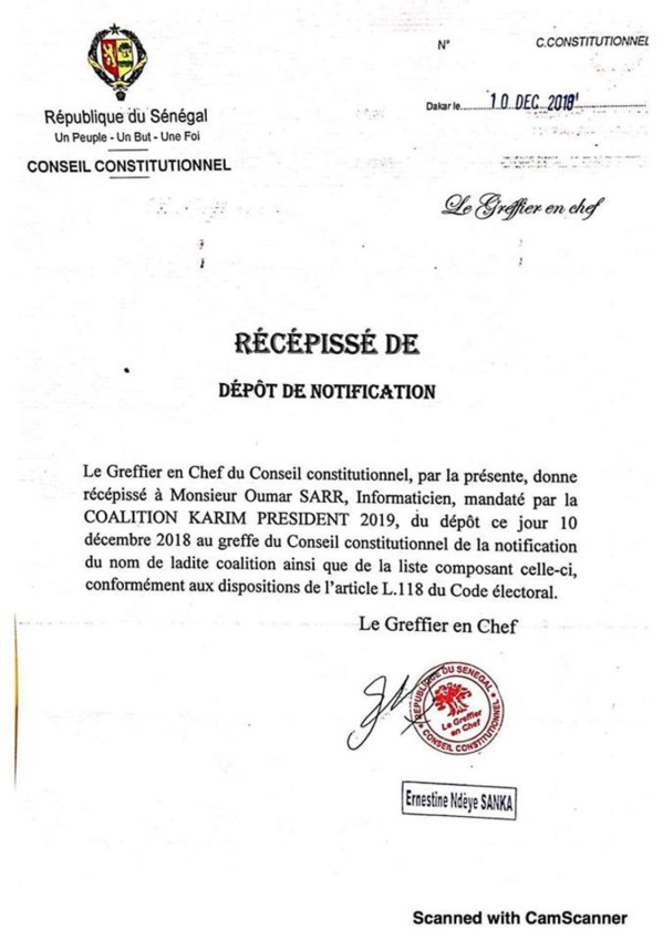 CONSEIL CONSTITUTIONNEL : Karim Wade a déposé sa déclaration de candidature (Document)