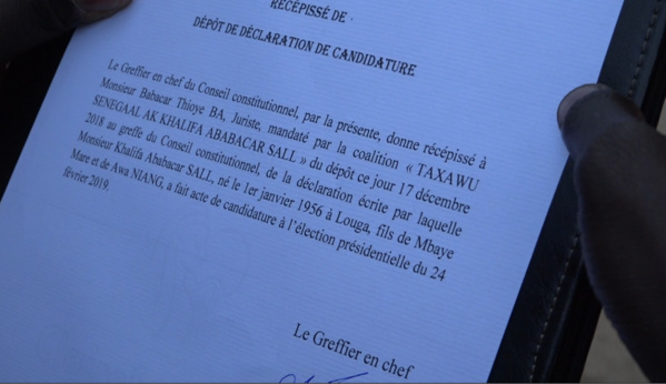 Conseil constitutionnel : Le récépissé de déclaration de candidature de Khalifa Sall Conseil constitutionnel : Le récépissé de déclaration de candidature de Khalifa Sall