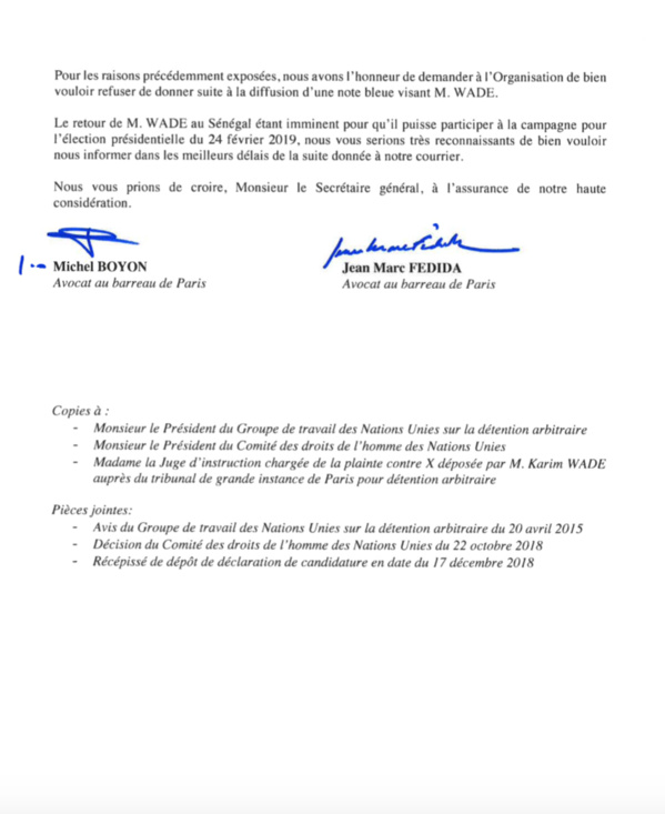Les avocats de Karim Wade saisissent Interpol par voie épistolaire