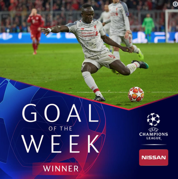 Ligue des Champions: Sadio Mané remporte le titre de plus beau but de la semaine