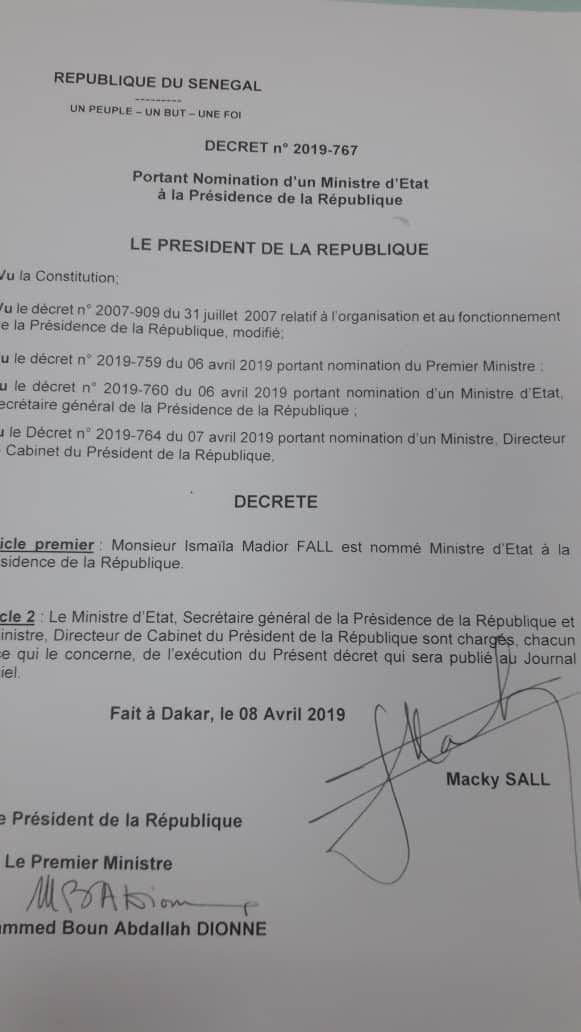 DERNIÈRE MINUTE- Ismaila Madior Fall nommé Ministre d'Etat