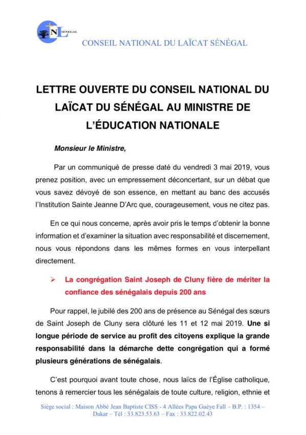 Port du voile : la réponse sèche des "laïcs de l'Église" à Mamadou Talla Port du voile : la réponse sèche des "laïcs de l'Église" à Mamadou Talla