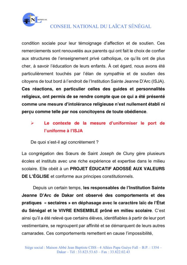 Port du voile : la réponse sèche des "laïcs de l'Église" à Mamadou Talla