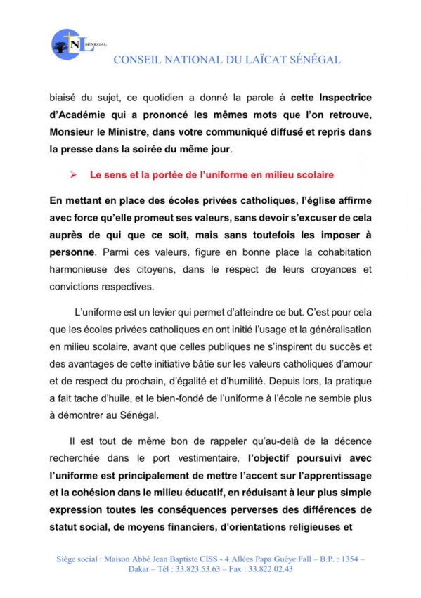 Port du voile : la réponse sèche des "laïcs de l'Église" à Mamadou Talla Port du voile : la réponse sèche des "laïcs de l'Église" à Mamadou Talla