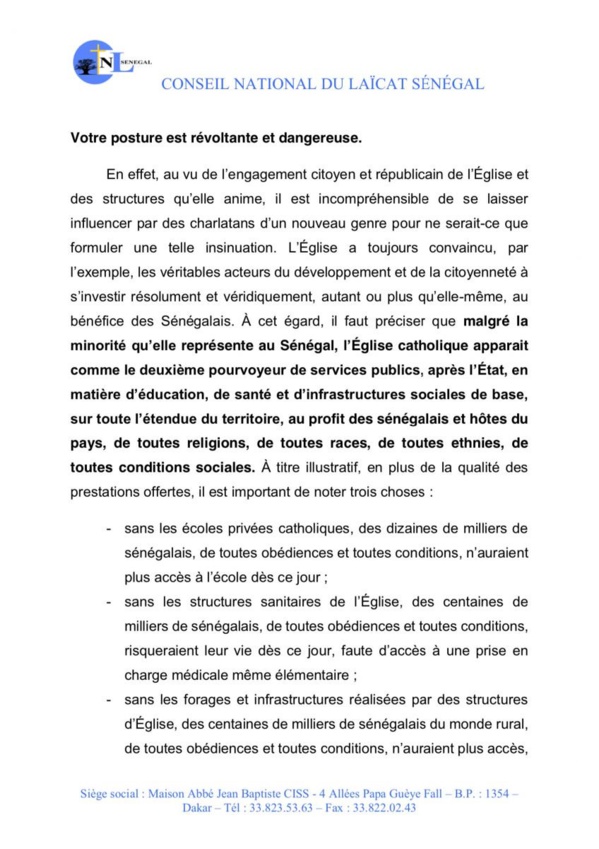 Port du voile : la réponse sèche des "laïcs de l'Église" à Mamadou Talla Port du voile : la réponse sèche des "laïcs de l'Église" à Mamadou Talla
