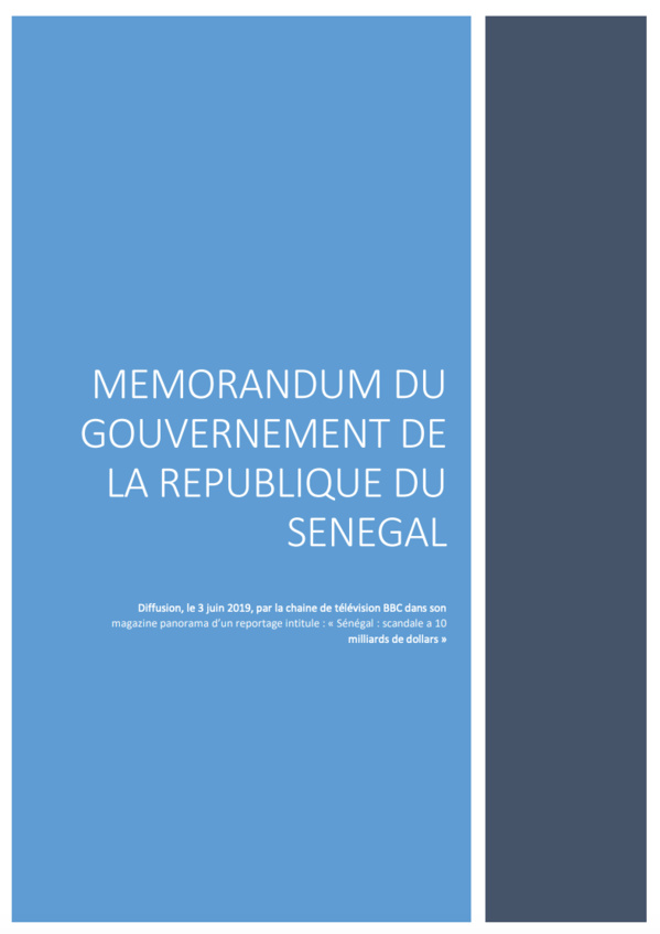 Voici en exclusivité le mémorandum du gouvernement Sénégalais sur le scandale à 10 milliards !