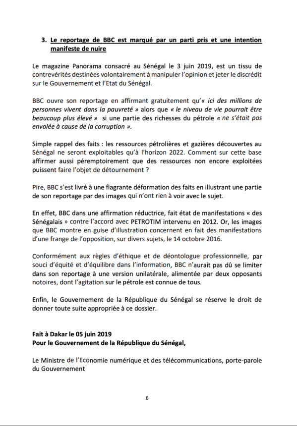 Voici en exclusivité le mémorandum du gouvernement Sénégalais sur le scandale à 10 milliards !