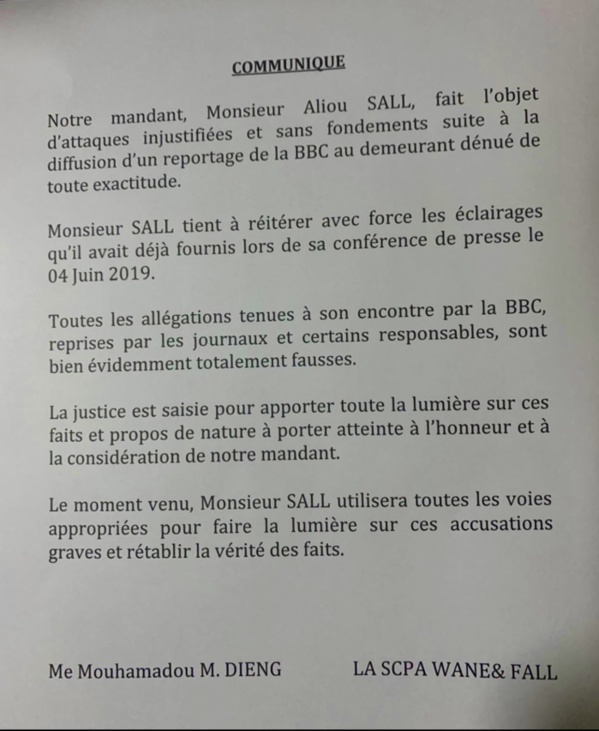 Sortie de El Hadj Hamidou Kassé : Aliou Sall dément et réitère les éclairages de sa conférence de presse (DOCUMENT) Sortie de El Hadj Hamidou Kassé : Aliou Sall dément et réitère les éclairages de sa conférence de presse (DOCUMENT)