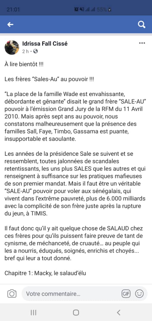 Insultes au Président Macky Sall : Après Adama Gaye, la Sr cueille Idrissa Fall Cissé