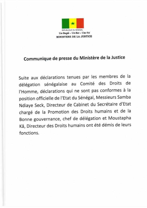Comité des droits de l'homme : Moustapha Ka et Samba Ndiaye Seck limogés virés (document)
