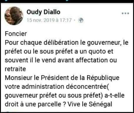 Kédougou: l’environnementaliste Oudy Diallo arrêté après cette publication sur Facebook Kédougou: l’environnementaliste Oudy Diallo arrêté après cette publication sur Facebook