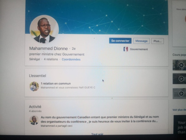 Faux compte de l'ex-Pm sur LinkedIn et facebook: Mahammad Dionne dégage sa responsabilité Faux compte de l'ex-Pm sur LinkedIn et facebook: Mahammad Dionne dégage sa responsabilité