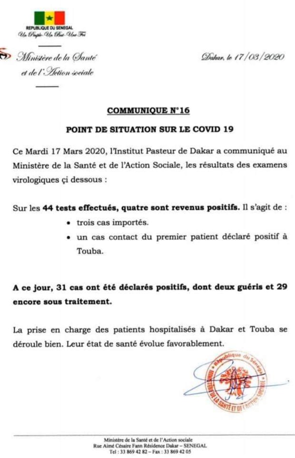 Le point sur le coronavirus au Sénégal