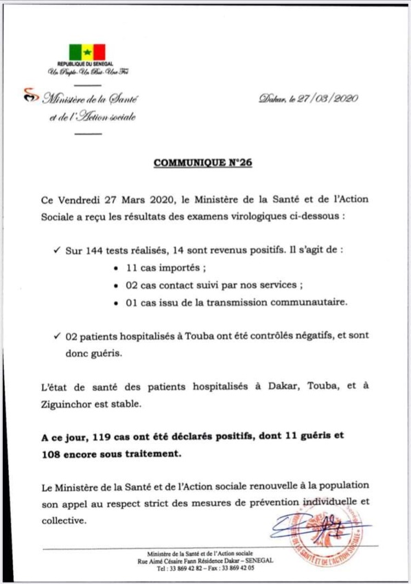 Le point sur le coronavirus au Sénégal