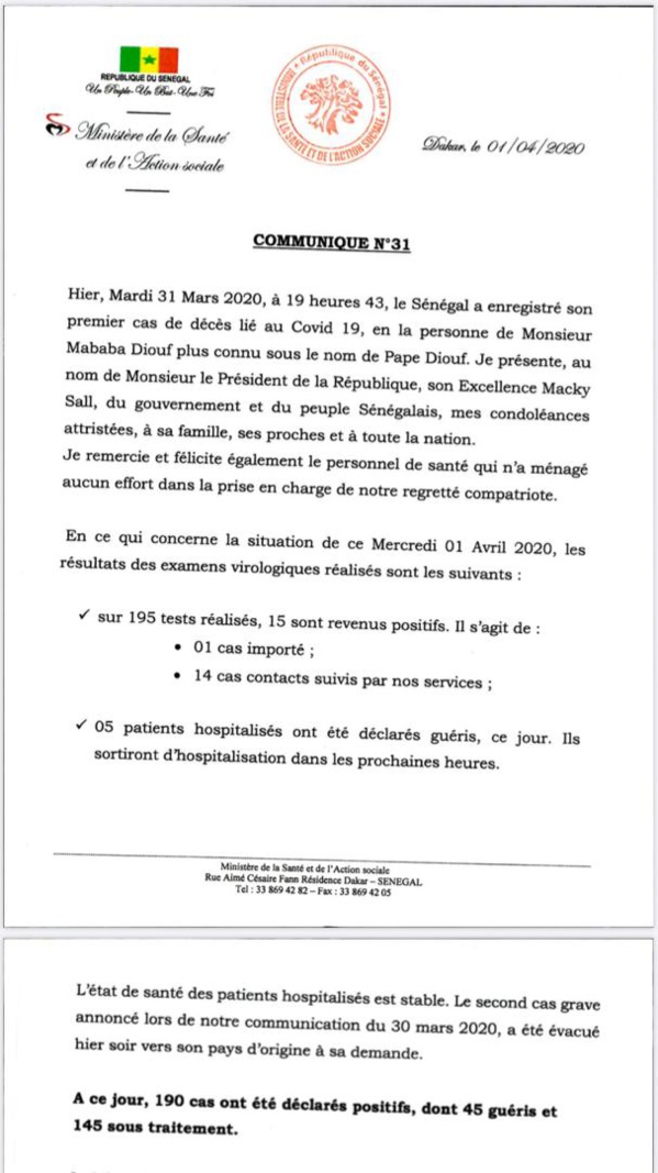 15 NOUVELLES CONTAMINATIONS AU COVID-19