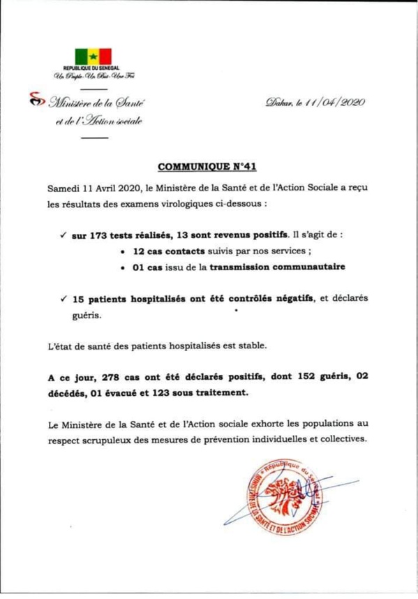 Coronavirus au Sénégal : 13 nouvelles personnes testées positives