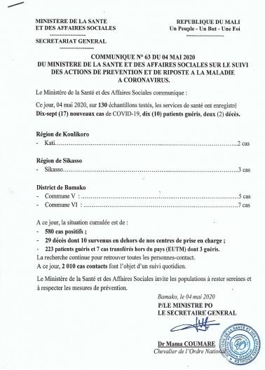 Covid-19 : Encore deux morts au Mali Covid-19 : Encore deux morts au Mali