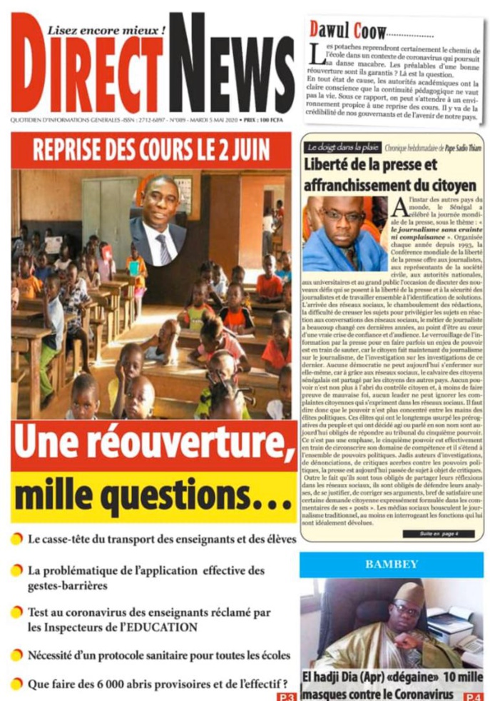 Revue des Titres du Mardi le 05 Mai 2020 Revue des Titres du Mardi le 05 Mai 2020