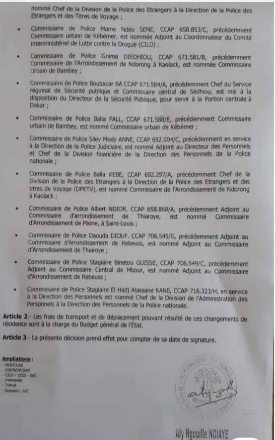Nominations : Aly Ngouille Ndiaye chamboule la Police (DOCUMENTS) Nominations : Aly Ngouille Ndiaye chamboule la Police (DOCUMENTS)