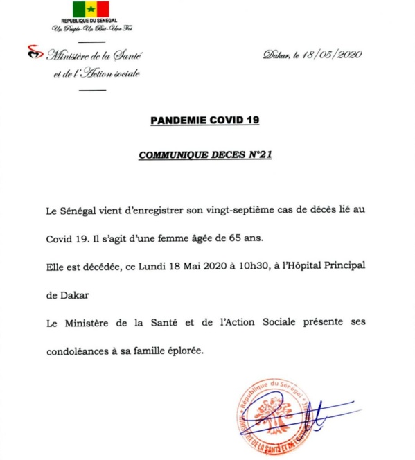 Covid-19 : Le Sénégal enregistre un 27e décès