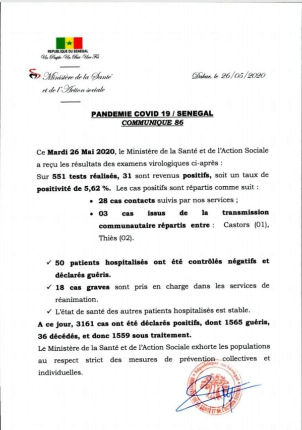 Coronavirus au Sénégal - 31 personnes testées positives