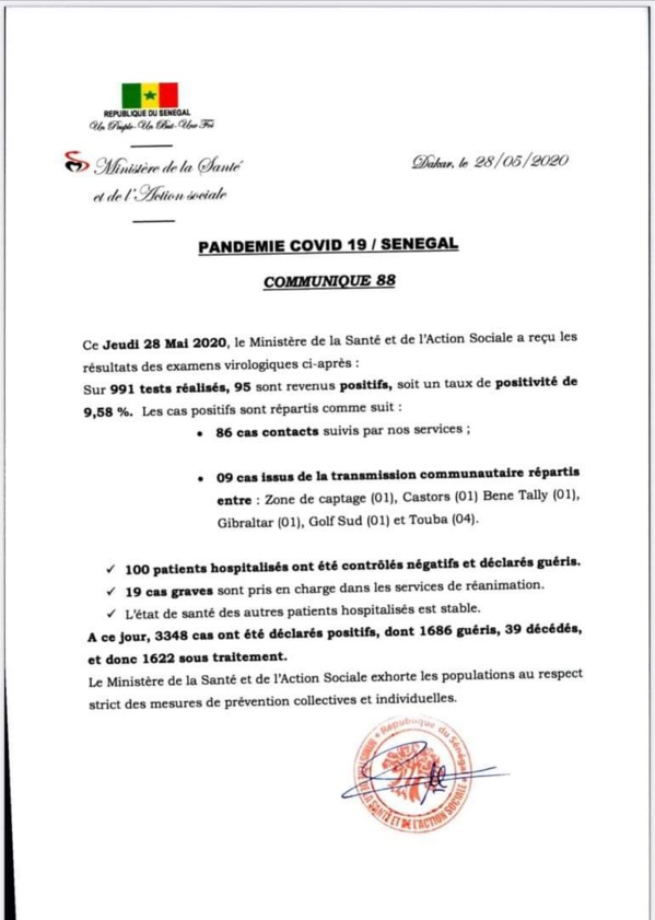 Coronavirus au Sénégal - 95 personnes testées positives Coronavirus au Sénégal - 95 personnes testées positives