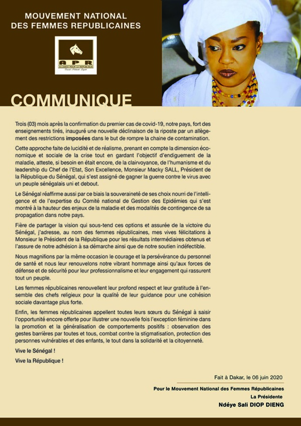 Communiqué du Mouvement National des Femmes Républicaines Communiqué du Mouvement National des Femmes Républicaines