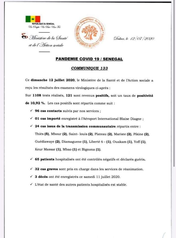 Coronavirus - 121 nouvelles personnes testées positives