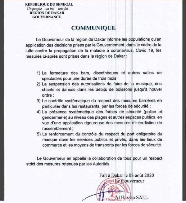 COVID-19/APRÈS LA SORTIE DU MINISTRE DE L'INTÉRIEUR: Le gouverneur de Dakar hausse le ton COVID-19/APRÈS LA SORTIE DU MINISTRE DE L'INTÉRIEUR: Le gouverneur de Dakar hausse le ton