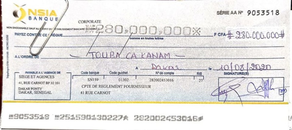 Comme promis Tahirou Sarr a remis 280.000.000Fcfa à "Touba ça kanam" Comme promis Tahirou Sarr a remis 280.000.000Fcfa à "Touba ça kanam"