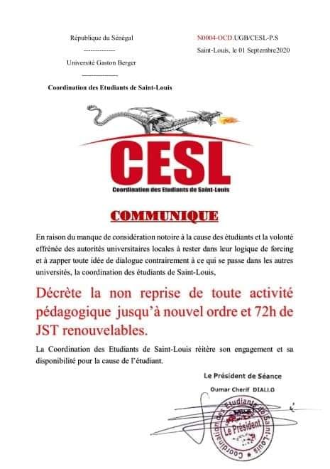 UNIVERSITÉ GASTON BERGER La Cesl boycotte les cours