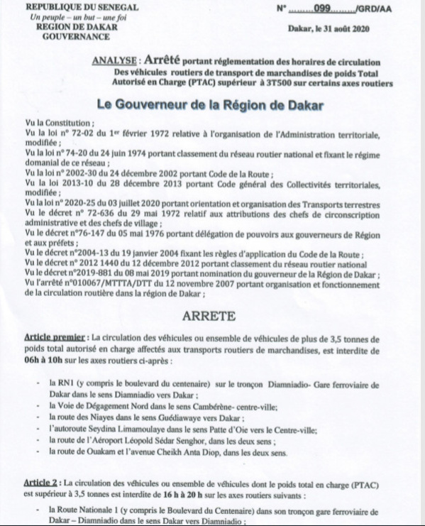 Véhicules gros porteurs: Voici l’arrêté portant réglementation de leurs horaires de circulation Véhicules gros porteurs: Voici l’arrêté portant réglementation de leurs horaires de circulation