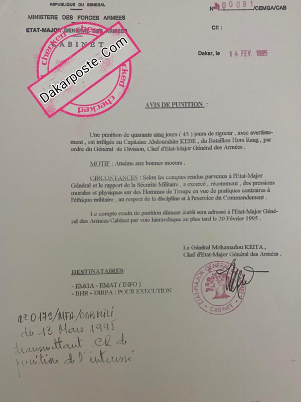 Le colonel Kébé enseignant à l’Université Gaston Berger de Saint-Louis – Un danger pour les étudiants ! (DOCUMENTS) Le colonel Kébé enseignant à l’Université Gaston Berger de Saint-Louis – Un danger pour les étudiants ! (DOCUMENTS)